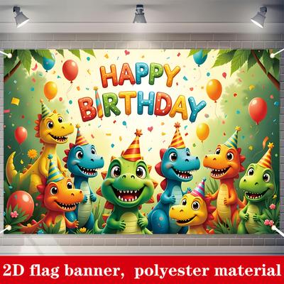 Dinosaur Birthday Tapestry Cute Cartoon Dinos Wearing Party Hats Colorful Balloons Confetti Kids Party Backdrop for Boy Girl