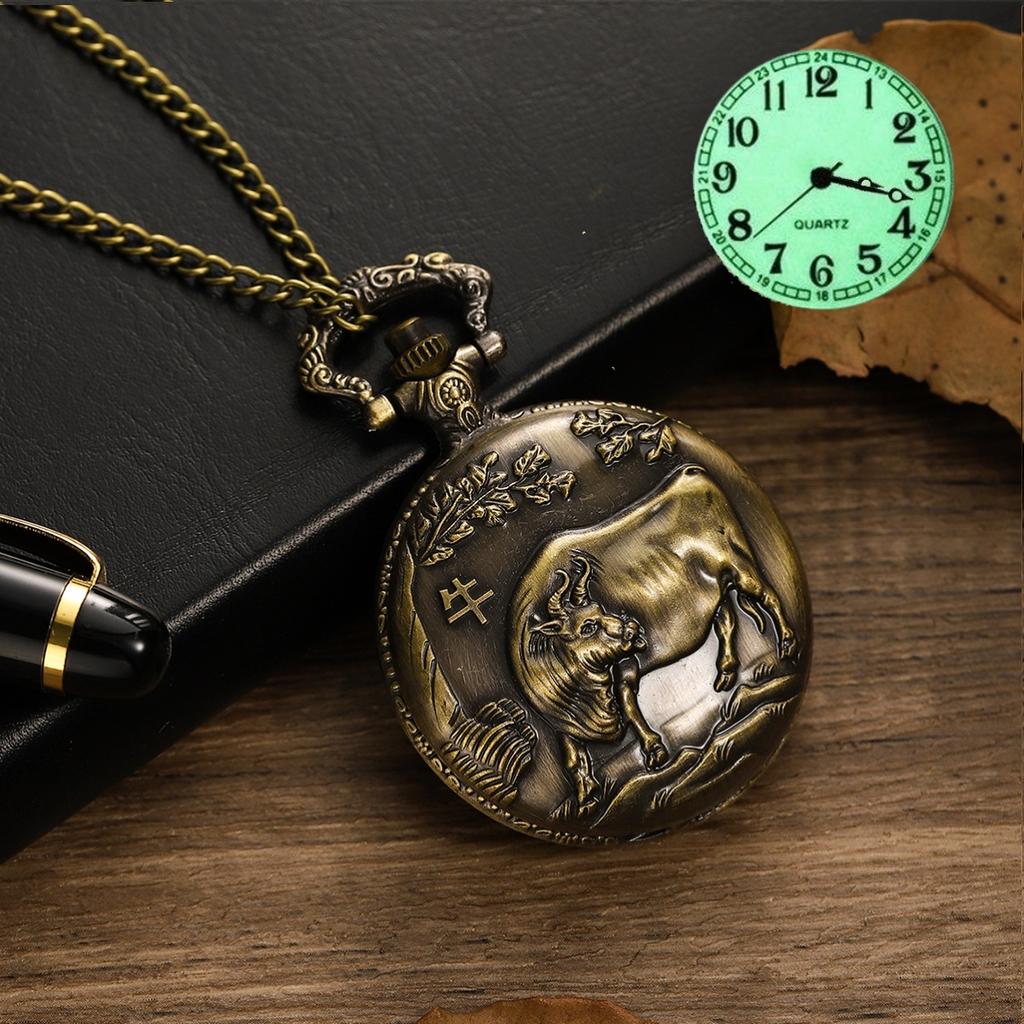 Taschenuhr Hollow Retro Flip 12 Tierkreis Groß Kreativ Studentenuhr Großes Zifferblatt Leuchtend Huai