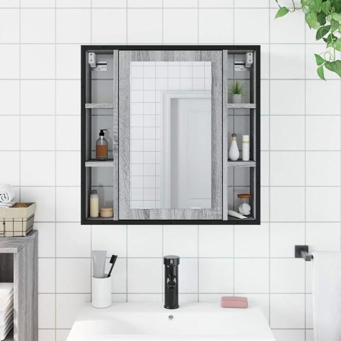VidaXL Armoire à Miroir de Salle de Bain, Placard Mural de Toilette avec Miroir, Meuble de Rangement, Moderne, Sonoma Gris 842429