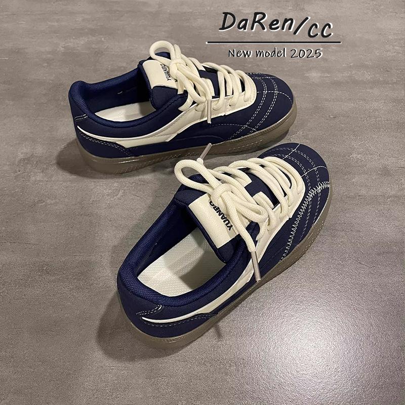 Round Head Shoes Women's Shoes Spring and Autumn New Retro Board Shoes Women's Niche Non-collision Color Matching German Training Shoes Women