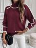 Autumn Winter Women's High Neck Color Block Raglan Sleeve Loose Sweater