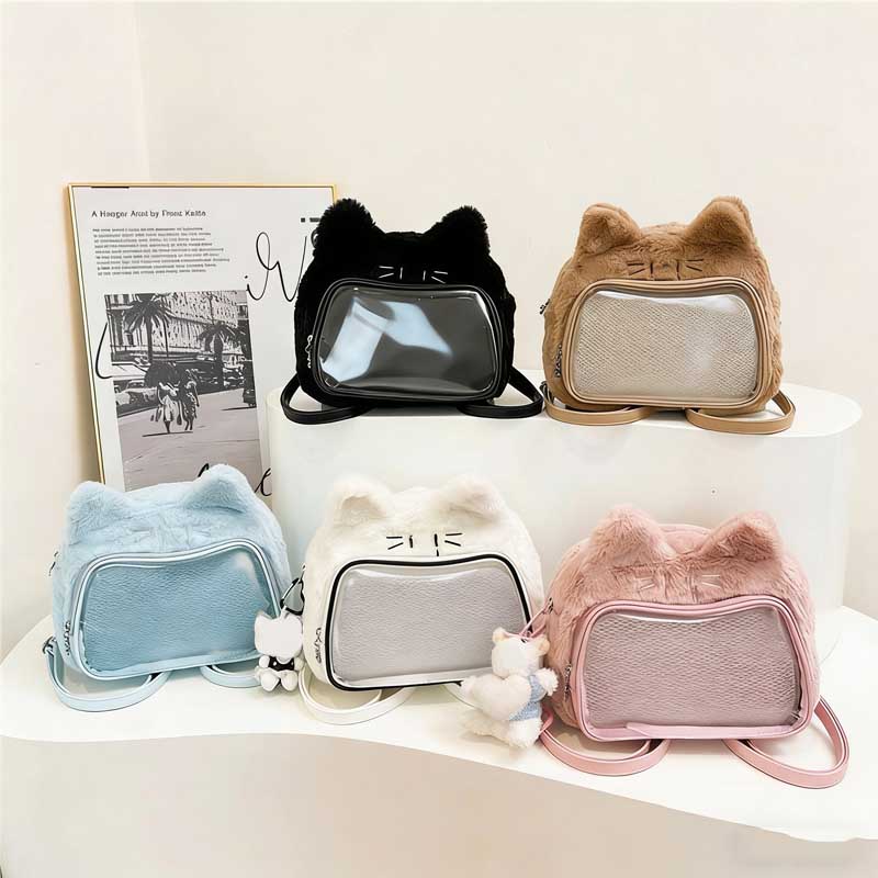 Grenzüberschreitende Niedliche Katze Plüsch Schmerztasche Doppelschulter Umhängetasche Schüler Party Weiche Niedliche Katze Kleine Essenszulage Wildleder Schmerz B