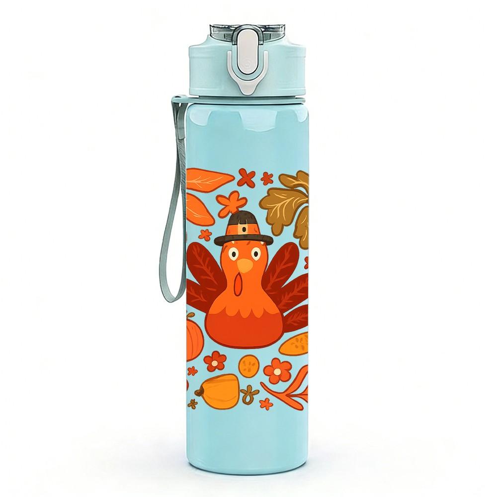 1PC Autumn Maple Turkey Art 750ml Color Plastic Sports Water Bottle Leakproof Flip Straw Lid Suitable for Sports Office Home Use