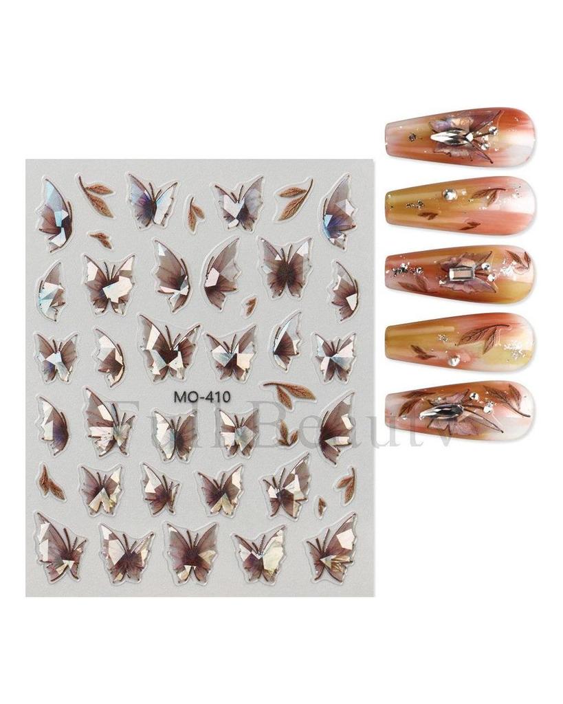 Colorful Butterfly Laser Manicure Decor Sliders Relief Engraved 5D Embossed Nail Stickers Nail Art Sticker Decal