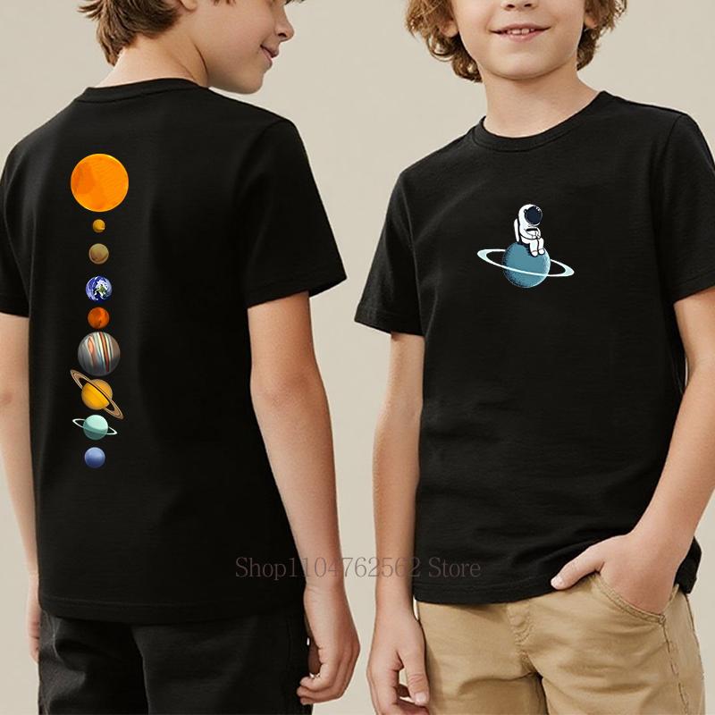 Teenager Astronaut Graphic Print Tshirts for Boys Summer Children Casual Funny Colorful Tops Kids Crew Neck Short Sleeve Tees