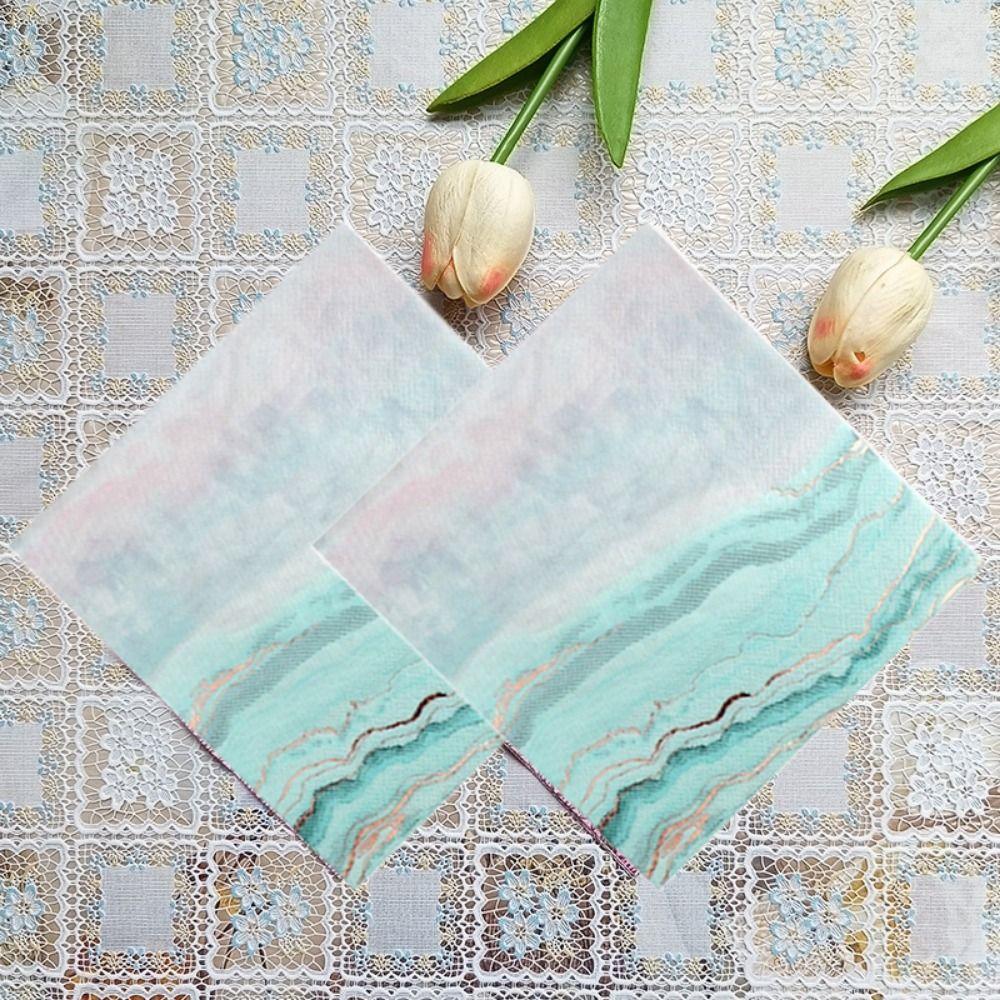 2 Packs Party Supplies 2-Ply Ocean Printed Napkins Soft Paper Disposable Tissue Rose Gold Foil Placemats Holiday Decoration
