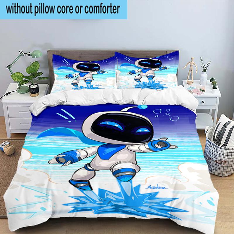 Space Adventure Astro Bot 3PCS Bedding Set 2D Printing (Includes 1 Duvet Cover + 2 Pillowcases Coreless), Bedroom decor,Fan Gift