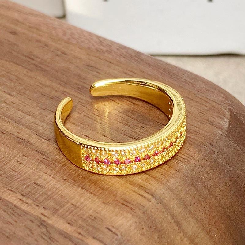[Gilt Color Ring] Medieval Vintage Gypsy Star Zircon Bead Edge Opening Ring Light Luxury High-End Ring