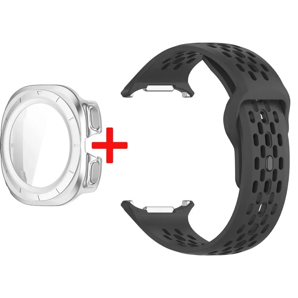 Silicone Strap+Case For Samsung Galaxy Watch Ultra 47 Sport Watchband Bracelet for Galaxy Watch Ultra Tempered Glass Cover Band