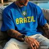 2026 Estate Brasile Rio Landmark Grafico Te Donna Stile Vintage Nero Oro Manica Corta Top Casual per Tifosi di Calcio Uso Quotidiano