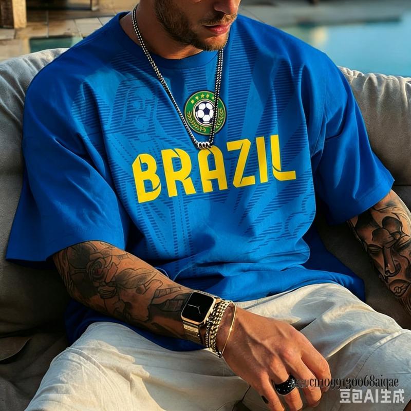 2026 Estate Brasile Rio Landmark Grafico Te Donna Stile Vintage Nero Oro Manica Corta Top Casual per Tifosi di Calcio Uso Quotidiano