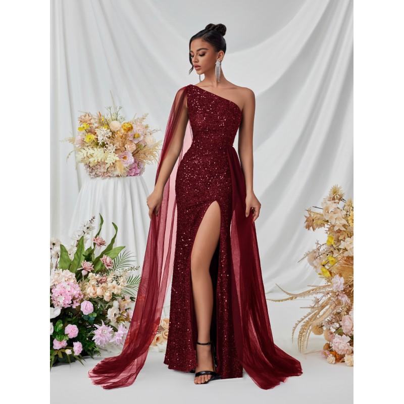 Sequin Mesh Evening Gown High Slit Long Dress Party Stage