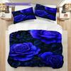 Blue Rose Pattern Bedding Quilt Set Quilt Cover Pillowcase Home Decoration Birthday Gift (1 * Duvet Cover + 2 * Pillowcase, Without Core)