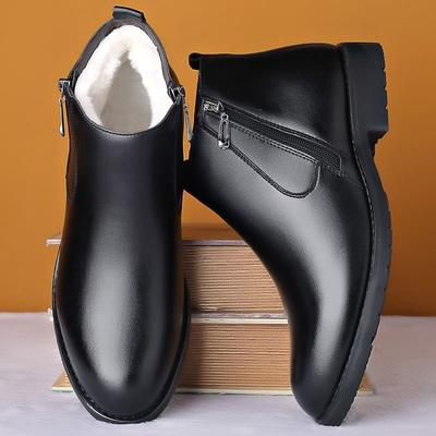 Winter New Cotton Shoes Men's Piled Thickened Warm High-top Shoes Inner Heightening Leather Shoes