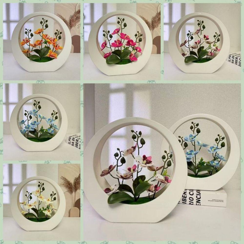 Ornaments Artificial Orchid Pot Plant Decorative Floral Art Moon Shape Imitation Flower Bonsai Home Decor