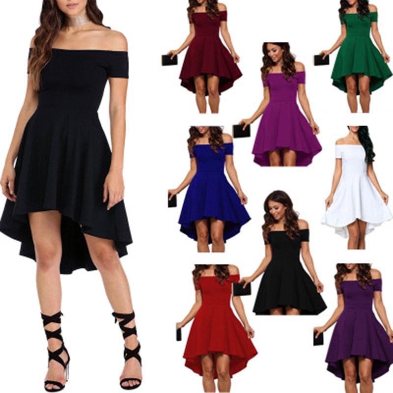 Elegant Women Short Sleeve Off Shoulder High Low Skater Cocktail Formal Dress