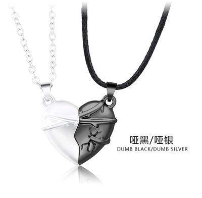 Heart-shaped Couple Necklace With Magnetic Pendant, Unisex Alloy Jewelry Set, A Pair Of Heart-shaped Magnetic Pendants.