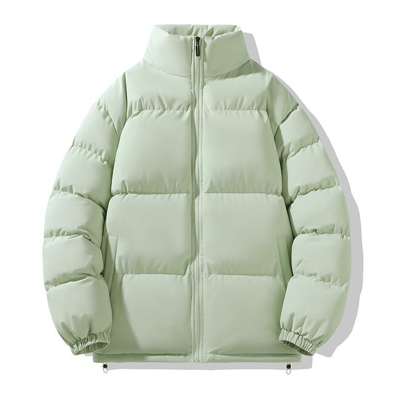 

Autumn new cotton-padded clothes couple solid color stand-up neck cotton-padded clothes men s fashion trend cotton-padded clothes thickened warm bread 3XL