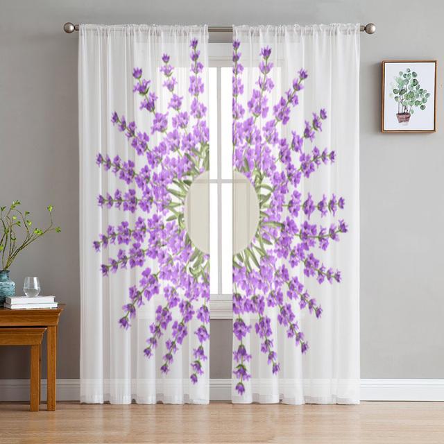 Purple Flower Lavender Romance Tulle Curtains For Living Room Decoration Modern Chiffon Sheer Voile Kitchen Curtain