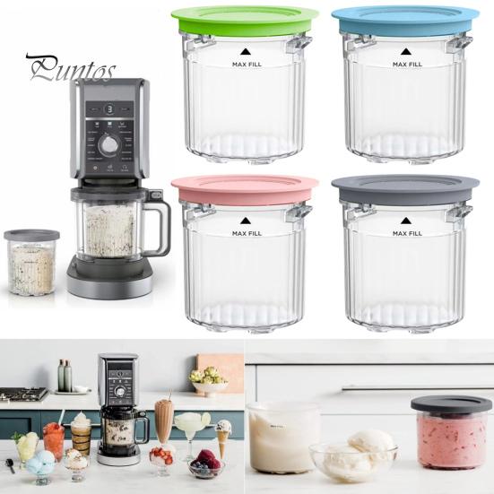 Lot De 4 Pots à Glace De Rechange Pour Ninja Creami NC301 NC300 NC299AMZ – Avec Couvercles Hermétiques Et Cuillères, Accessoires Compatibles, Sans BPA, Lavables Au Lave-Vaisselle