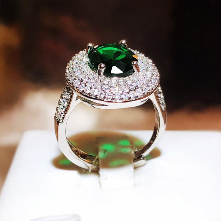 2026 High-end Group Set Zircon Temperament Emerald Open Ring Female Live Ring