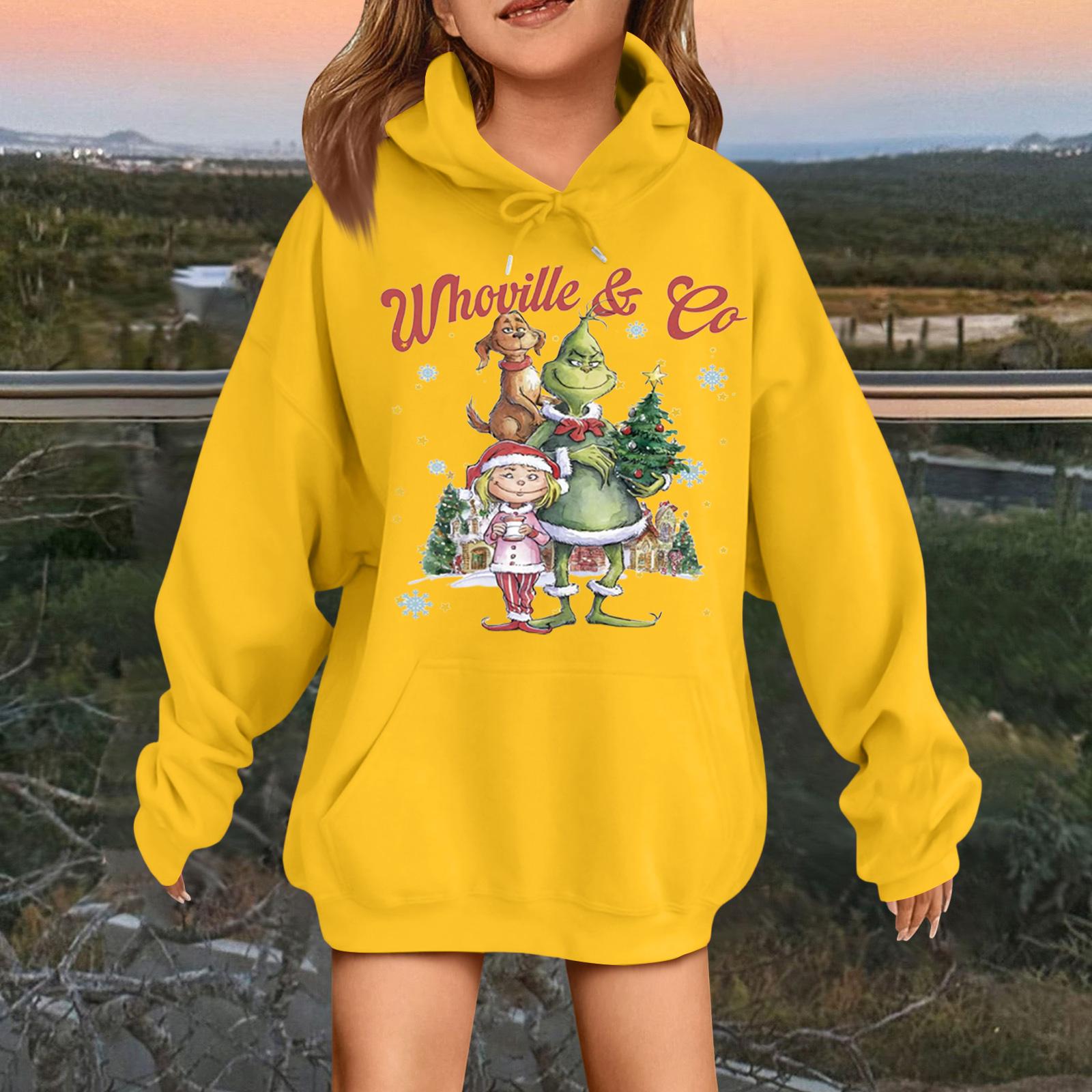 

Детская модная повседневная толстовка с капюшоном свободного кроя с длинными рукавами и рождественским принтом 160 жёлтый