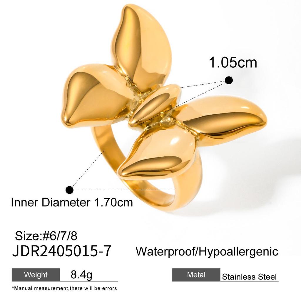 18k Gold Polierter Schmetterlingsring: Sommer 2024 Titan-Stahl-Design
