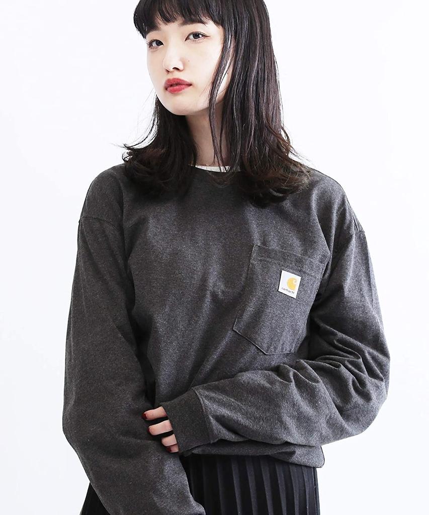 Crew Neck Long with Chest Pocket Long Sleeve L Carbon Heather [Carhartt] T-shirt Men's T-Shirt