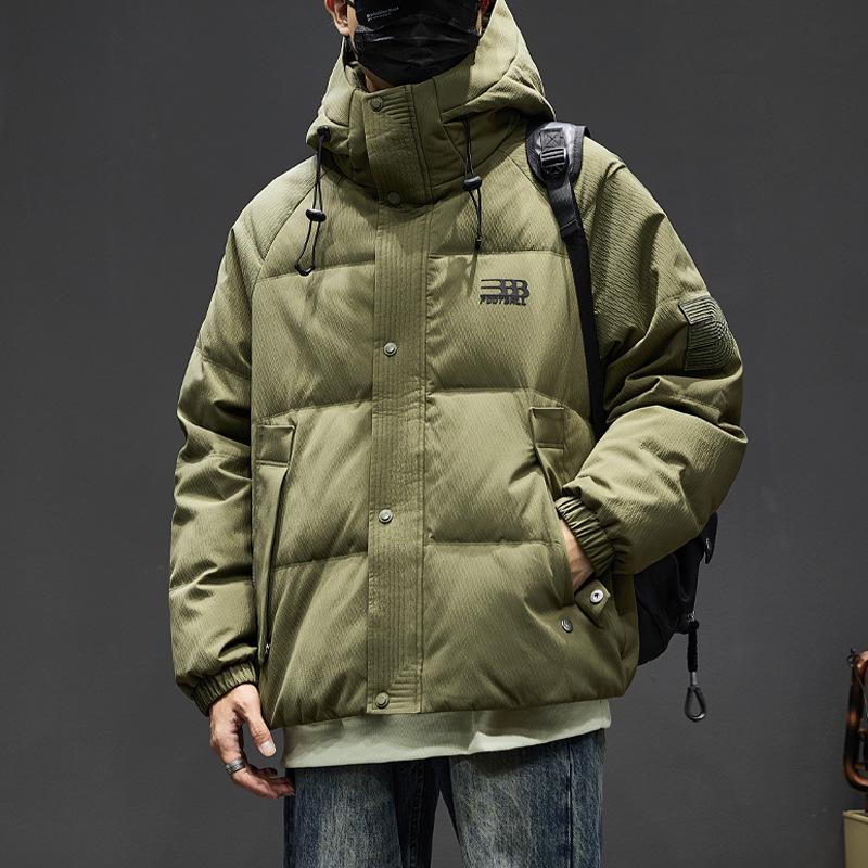 Men's High-End White Duck Down Jacket - Thick, Warm, Loose Fit with Hood