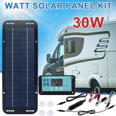 Zestaw panelu słonecznego 30W 12V Wodoodporny Monokrystaliczny Przenośny Zewnętrzny Ładowalna Ogniwo Słoneczne Generator Słoneczny do Telefonu Kampera Samochodu MP3