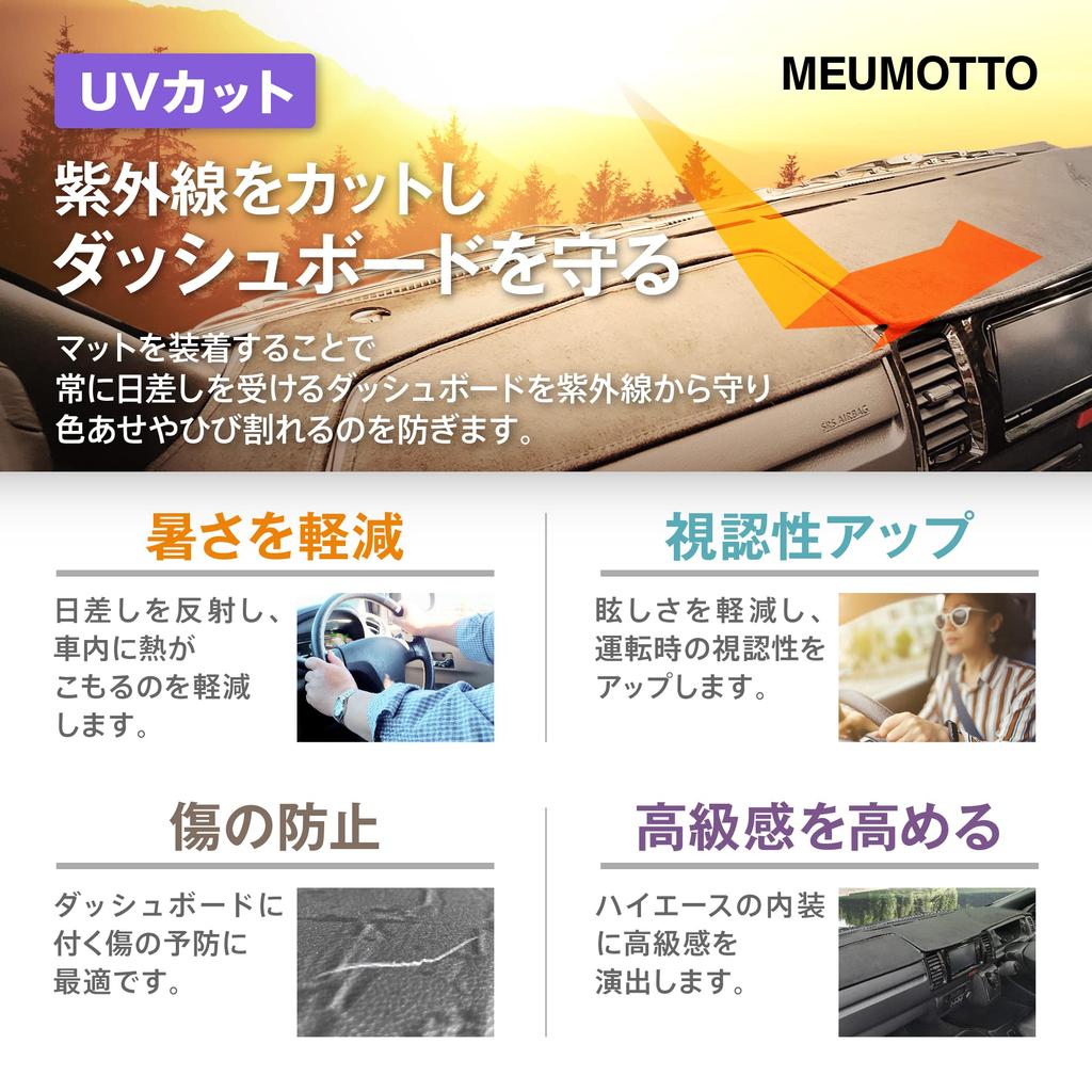 MEUMOTTO Dashboard Mat for Toyota Hiace 200 Series Standard Custom Sun Black Interior Cover/Dashboard Body, Design, Anti-Reflective, Protection,