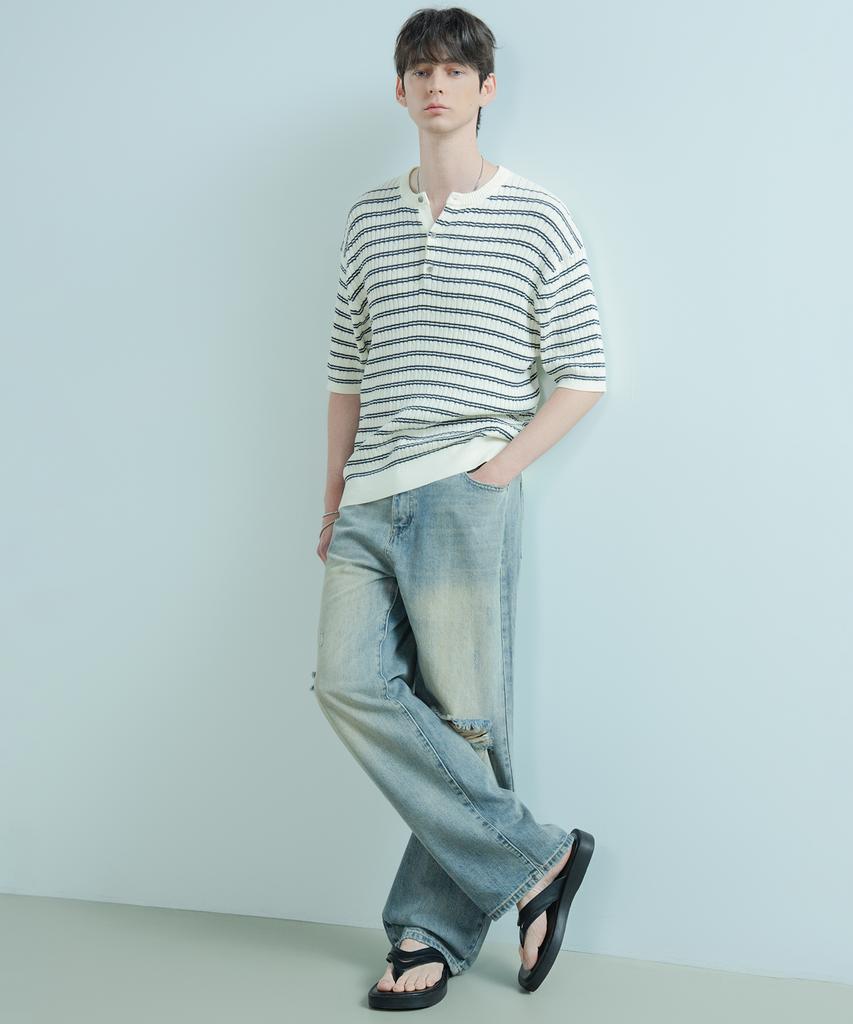 LOGSTORE Dant Henley Neck Short Sleeve Knit
