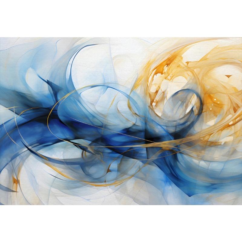 Modern Blue and Gold Abstract Posters Swirling Lines Prints Canvas Oil Painting Wall Art Pictures Home Living Room Decoration