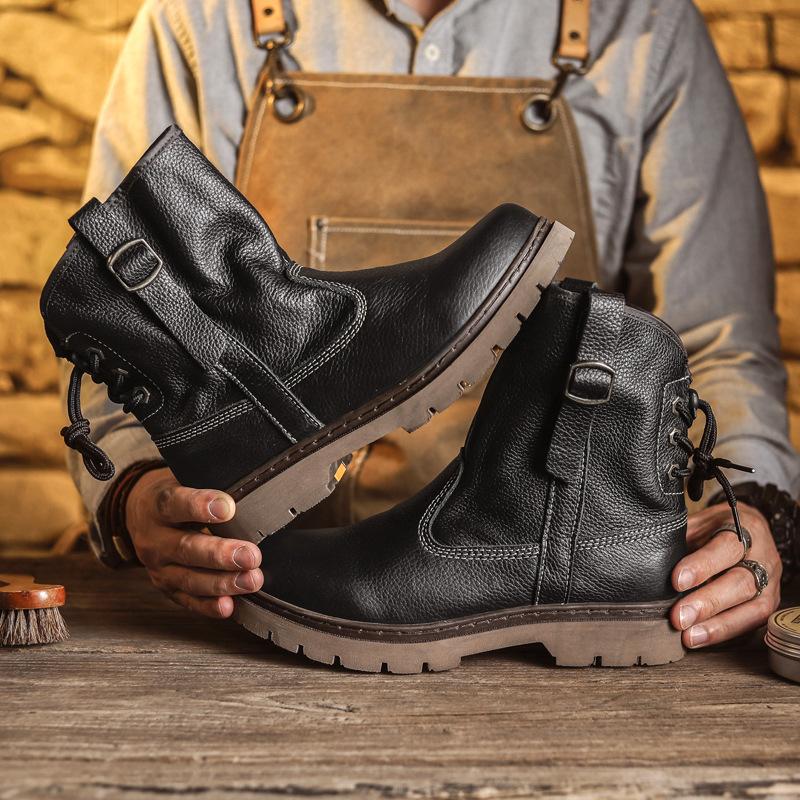 Top Layer Cowhide Men's and Women's Couple High Tube Work Boots Men's Western Cowboy Boots Black Knight Mongolian Riding Boots