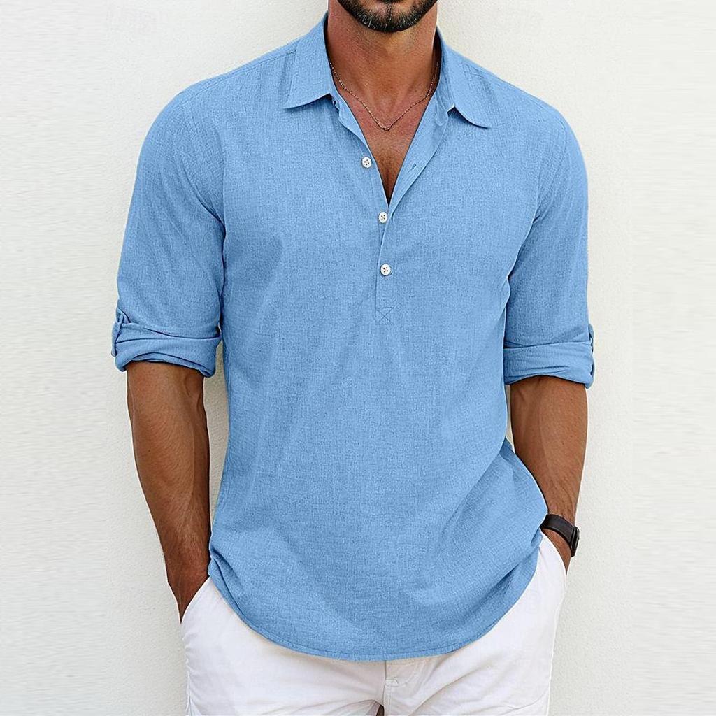 Spring & Autumn Men's Casual Short Sleeve Cotton Shirt with Turn-down Collar