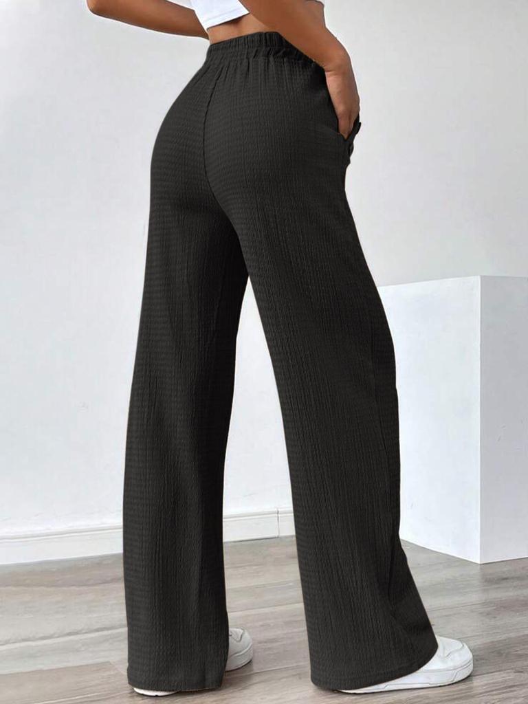 High-Waisted European and American Style Solid Color Drawstring Pants - Fashionably Casual, Comfortable Straight-Leg for Daily Wear