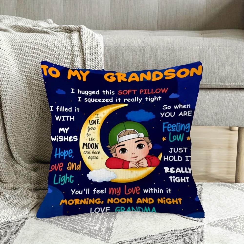 1Pc To My Grandson Moon Boy Heartfelt Message Throw Pillow Cover,Suitable For Bedroom,Living Room,Sentimental Gift From Grandma