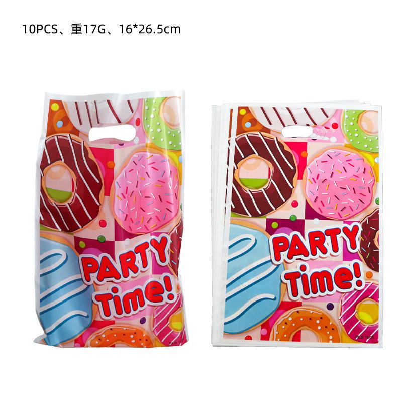 

Party Donuts Supplies Kids Birthday Tableware Plates Cups Fork Banner Tablecloth 10Pcs Gift Bags
