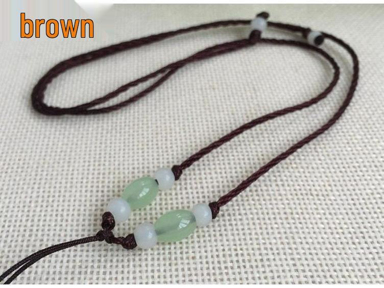 Șnur de performanță pentru ocarină: Colier țesut din jad cu mărgele de semințe cu buclă dublă, perfect ca pandantiv sau accesoriu pentru instrument muzical.