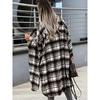 Stylish Plaid Print Womens Long Jacket - Relaxed Casual Button Front with Flap Pockets - Durable Outerwear for Everyday Fashion