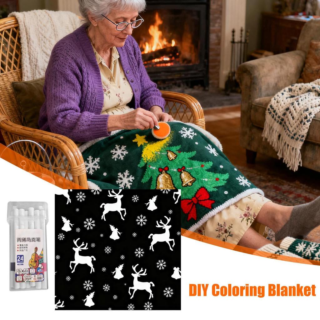 DIY Coloring Blanket with Pencils, Washable Creative Craft for Relaxation & Family Fun, Home Decor for Bedroom, Women, Men, Kids