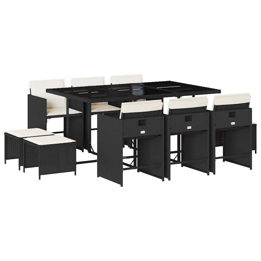 Vidaxl 11-Cz. Garden Furniture Set, With Cushions, Black PE Rattan