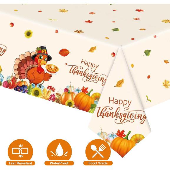 2 Pack Thanksgiving Tablecloths Disposable, Rectangle Thanksgiving Table Cover, Rectangle Vinyl Thanksgiving Turkey Tablecloth for Table Decor Party