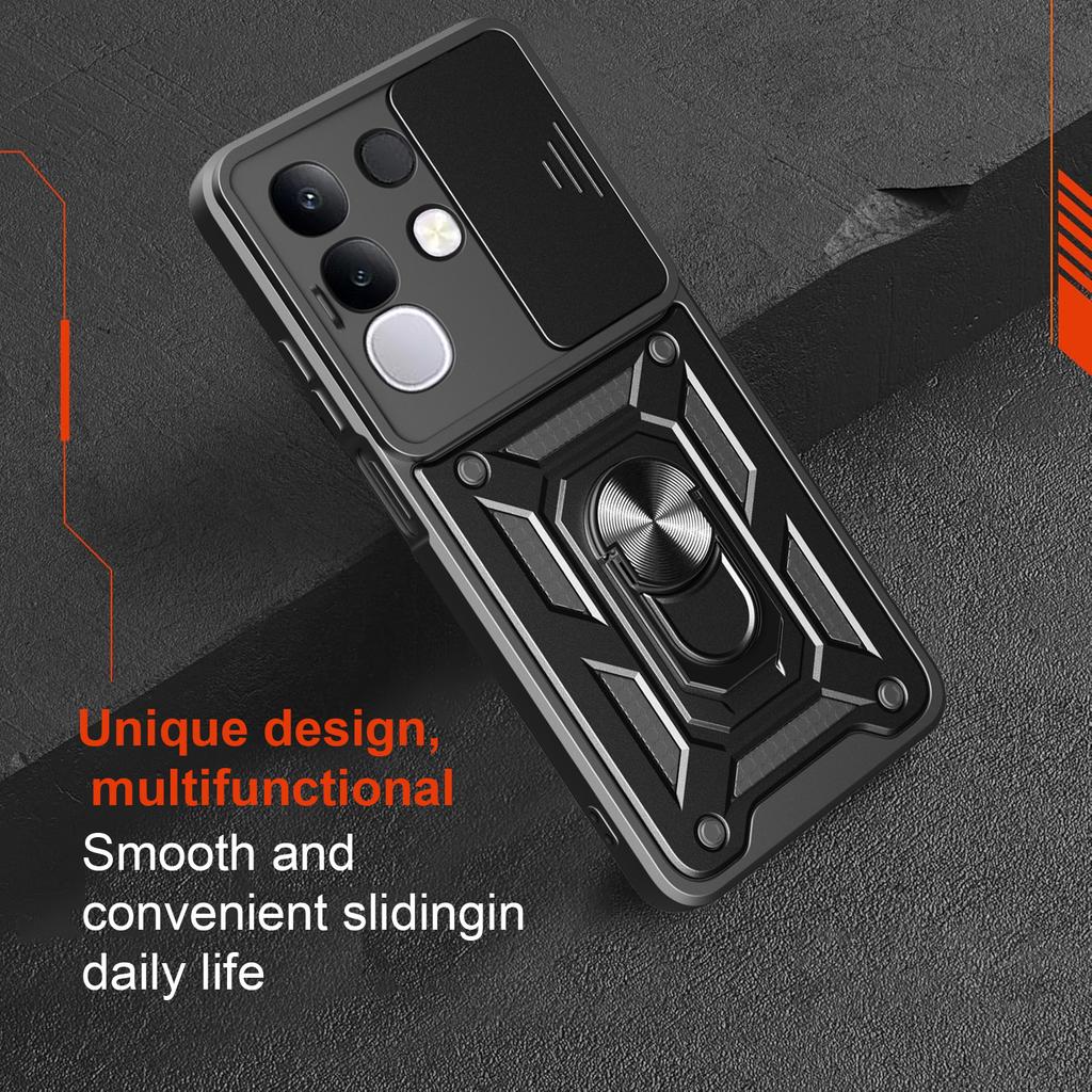 For Vivo Y29 4G Case with Slide Camera Lid PC+TPU Kickstand Phone Cover