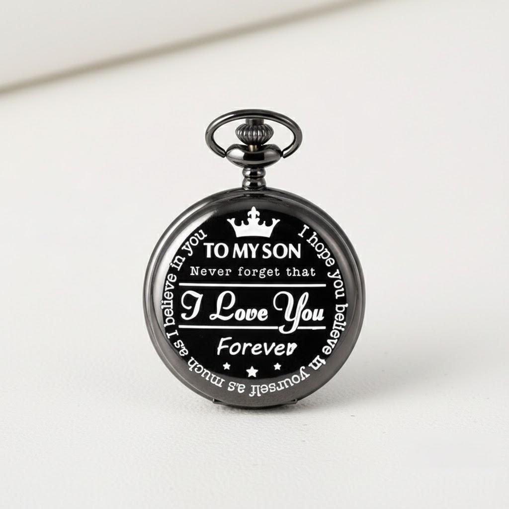 

Vintage Round Roman Numeral Pocket Watch for Men with Chain Christmas Birthday Graduation Gift for Son чёрный