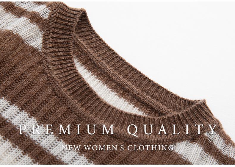 Women's Striped Cashmere Sweater: 2025 Autumn/Winter Loose Fit, Soft Lazy Style Top