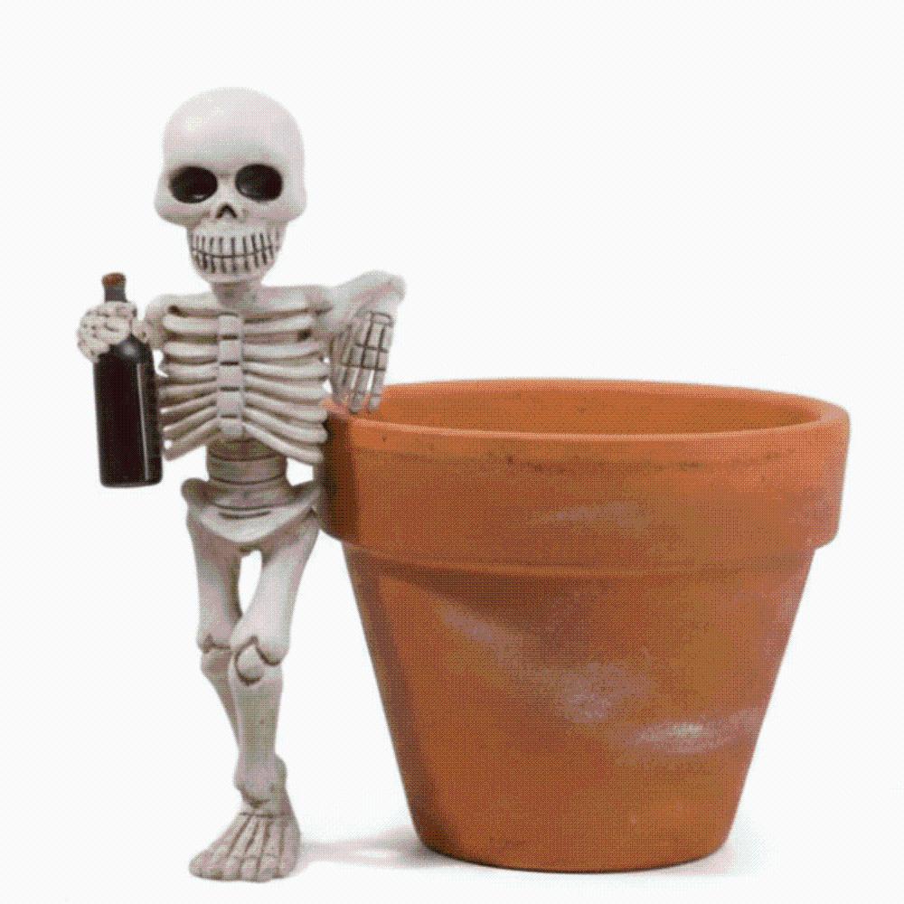 Miniature Skeleton Plant Pot Hugger Resin Halloween Garden Ornament Flowerpot Edge Hanger  Kids
