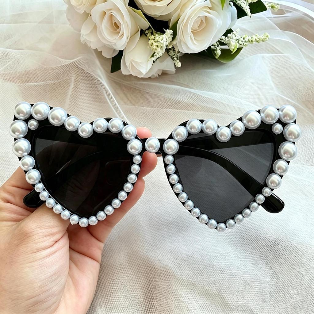 Elegant Heart-Shaped Pearl Sunglasses for Women - European & American Fashion