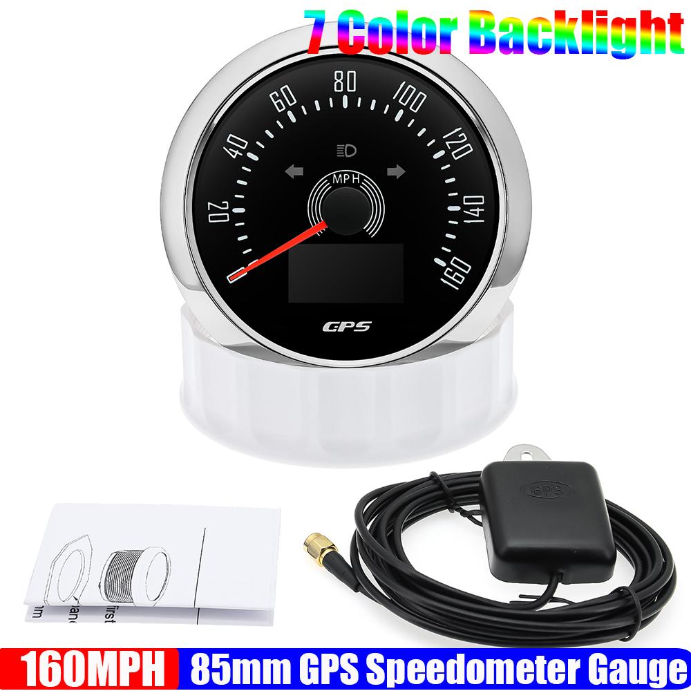 7 Color 85mm GPS Speedometer Gauge with Antenna 200KMH,160MPH Speed Meter COG TRIP ODO Turn Light Car Boat Yacht 12V24V