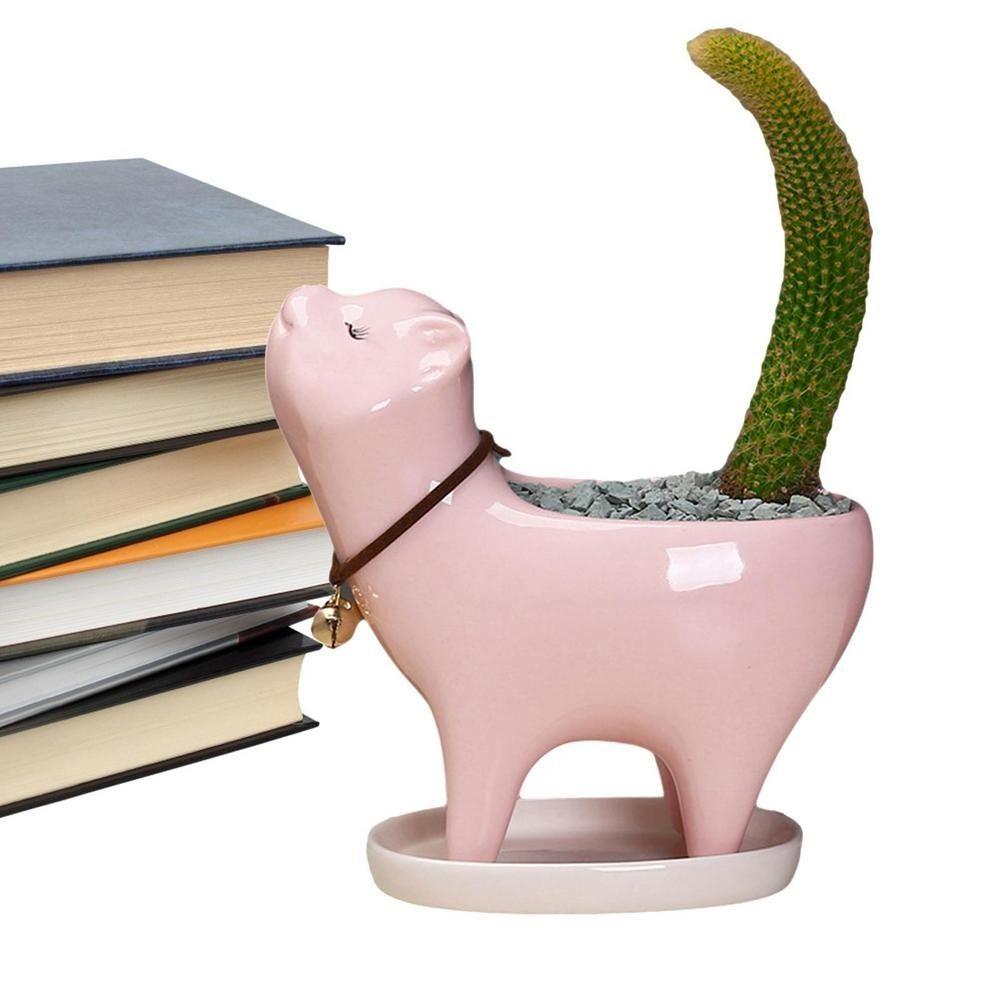 Gift Green Plant Decorative Cat Tail Flower Pot Cat-shaped Pot Decoration Crafts Desktop Ornament